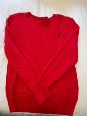 Polo by Ralph Lauren Men's Bright Red Cable-Knit Crewneck Sweater